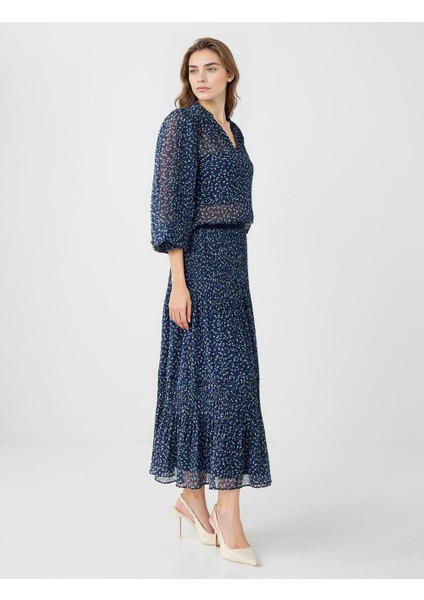 Lacivert Yüksek Bel Puantiyeli Uzun Etek modelleri