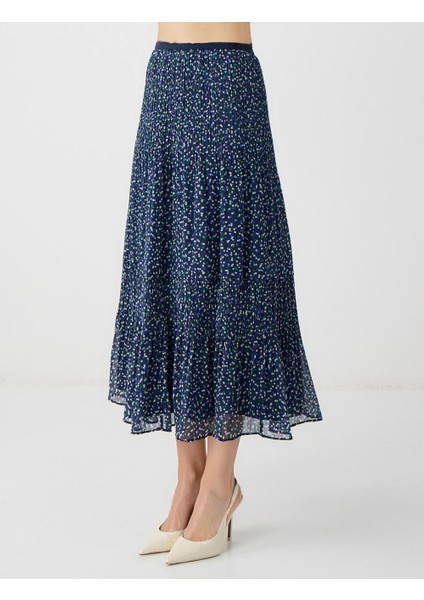 Lacivert Yüksek Bel Puantiyeli Uzun Etek fırsatları
