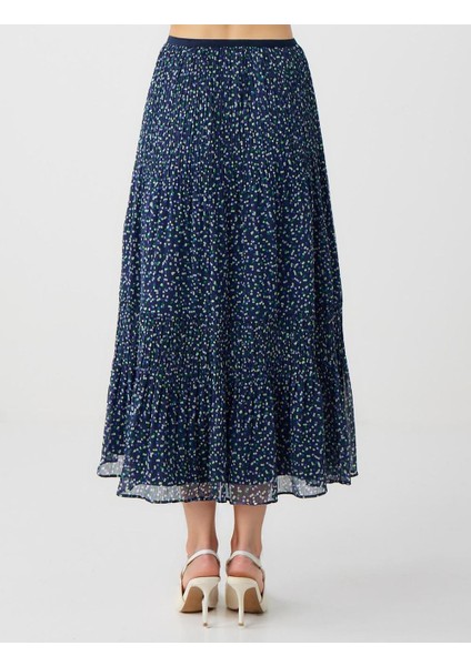 Lacivert Yüksek Bel Puantiyeli Uzun Etek indirimleri