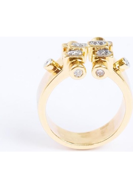 Altın Rengi Asimetrik Figürlü Parlak Taşlı Yüzük modelleri