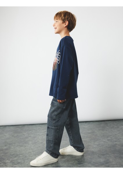 Pamuklu Cep Detaylı Loose Fit Kargo Cepli Denim Pantolon