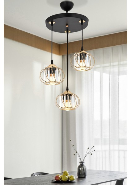 ESSLİGHT AHSEN 3 LÜ SARKIT AVİZE KRİSTAL TAŞLI MODERN DEKORATİF AYDINLATMA