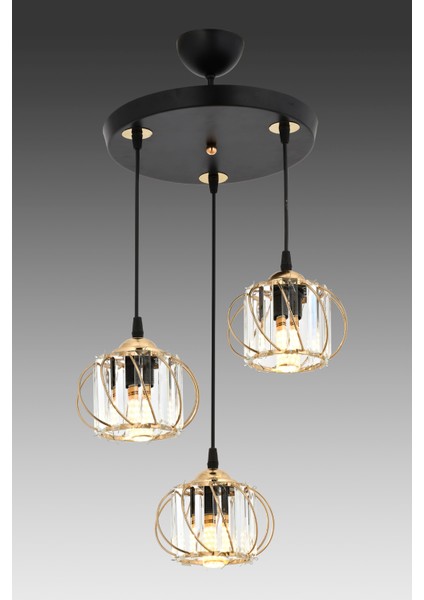 ESSLİGHT AHSEN 3 LÜ SARKIT AVİZE KRİSTAL TAŞLI MODERN DEKORATİF AYDINLATMA modelleri