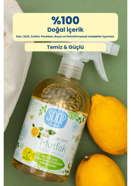 Güçlü Mutfak Temizleyici 500 ml |Doğal, Vegan |Beyaz Limon Koku |Yağ ve kirlerde etkili modelleri
