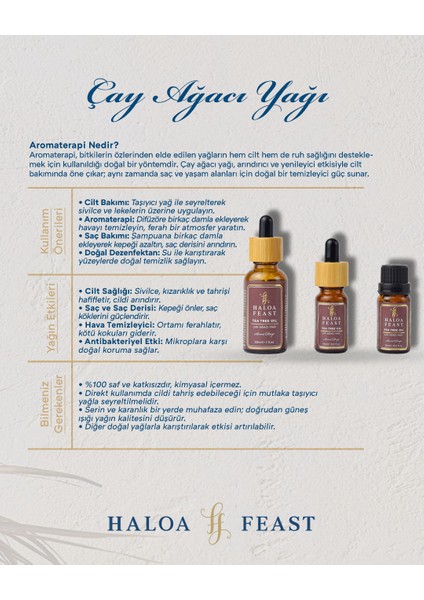 HALOA FEAST Çay Ağacı Yağı - Tea Tree Essential Oil 10 ml 0,3fl.oz Akışlı Kapak fiyatları