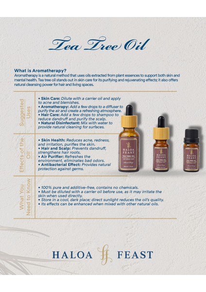 HALOA FEAST Çay Ağacı Yağı - Tea Tree Essential Oil 10 ml 0,3fl.oz Akışlı Kapak modelleri