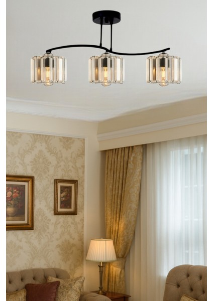 ESSLİGHT AHU 3 LÜ SIRALI AVİZE KRİSTAL TAŞLI MODERN DEKORATİF AYDINLATMA