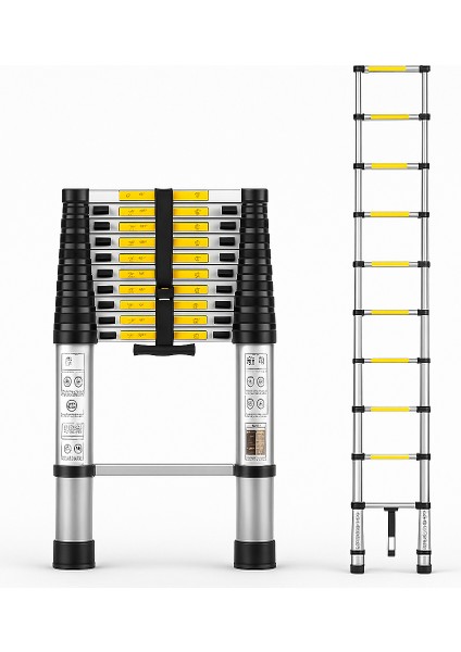 Teleskopik Alüminyum Merdiven 3.2m | 150 kg | EN131 Sertifikalı | Sürgülü Uzayan Merdiven