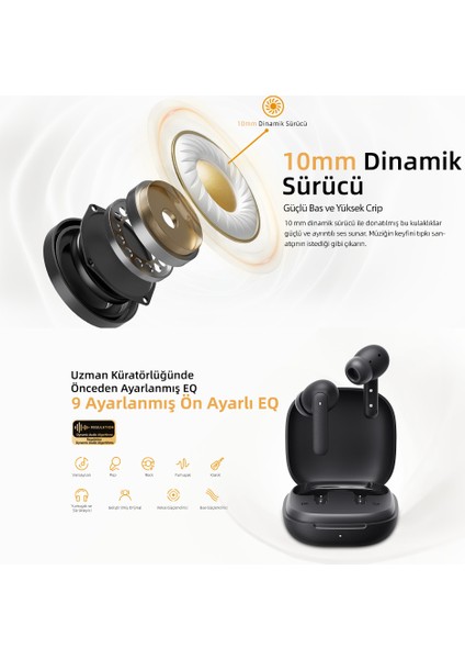 Buds Bluetooth Kulaklık - Şık Tasarım - Ipx4 - 35 Saat Ultra - Düşük Gecikme 0.06S -Aı - Siyah fiyatları