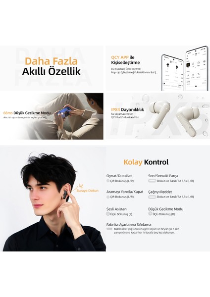 Buds Bluetooth Kulaklık - Şık Tasarım - Ipx4 - 35 Saat Ultra - Düşük Gecikme 0.06S -Aı - Siyah