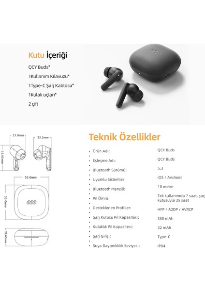 Buds Bluetooth Kulaklık - Şık Tasarım - Ipx4 - 35 Saat Ultra - Düşük Gecikme 0.06S -Aı - Siyah