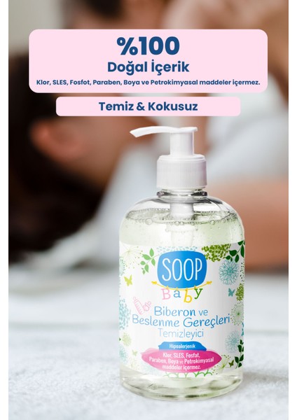 Bebek Biberon ve Beslenme Gereçleri Temizleyici 2 x 500 ml | Bitkisel Sabun Bazlı | Hipoalerjenik modelleri