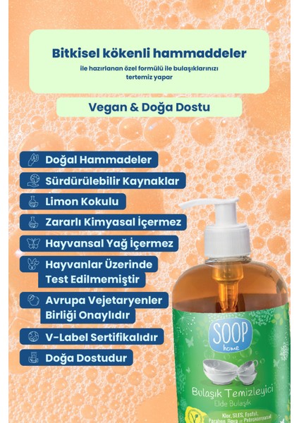 Soop Elde Bulaşık Deterjanı 500 ml | Bitkisel Kökenli | Limon Kokulu fırsatları