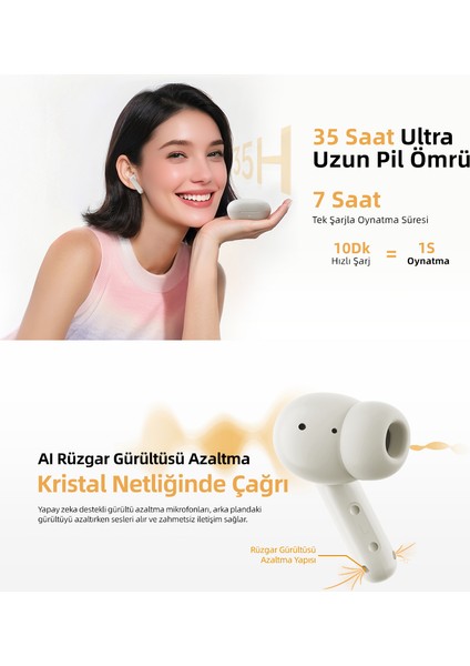 Buds Bluetooth Kulaklık - Şık Tasarım - Ipx4 - 35 Saat Ultra Uzun Pil Ömrü - Düşük Gecikme 0.06S -Aı