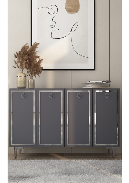 Wollydh (KM120) Konsol,çok Amaçlı Dolap, Ayakkabılık,kahve Köşesi,kitaplık,tv Sehpası Antrasit-Gümüş