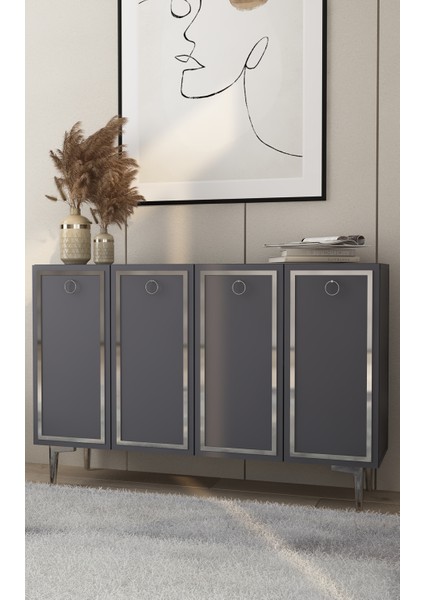 Wollydh (KM120) Konsol,çok Amaçlı Dolap, Ayakkabılık,kahve Köşesi,kitaplık,tv Sehpası Antrasit-Gümüş fiyatları