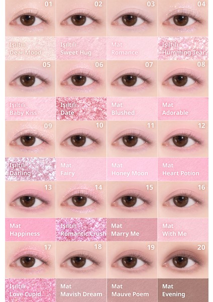 Mat ve Işıltılı Tonlardan Oluşan 20 Renkli Far Paleti Dasıque Mood Shadow Palette (07 Love Heart) fiyatları