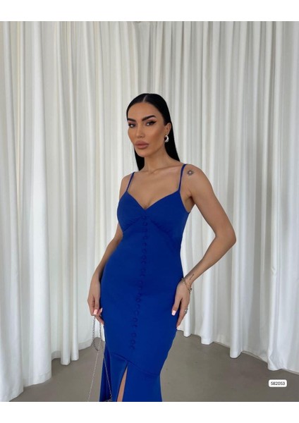 Ithal Krep Kumaş Ince Askılı Düğme Detay Elbise 582053 Saks modelleri