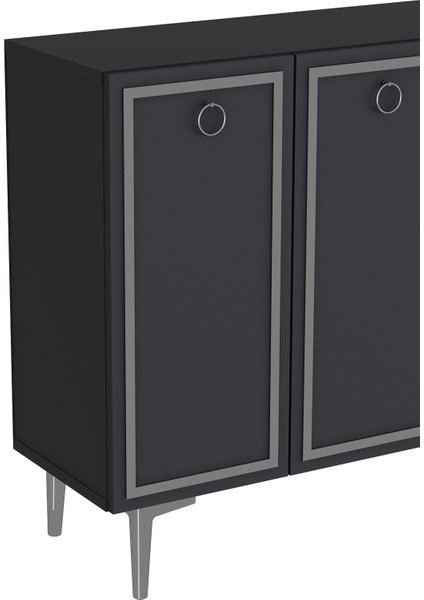 Wollydh (KM120) Konsol,çok Amaçlı Dolap, Ayakkabılık,kahve Köşesi,kitaplık,tv Sehpası Antrasit-Gümüş