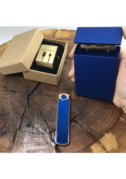 USB Alevsiz Şarjlı Çakmak ve Metal Slim Tabaka Seti