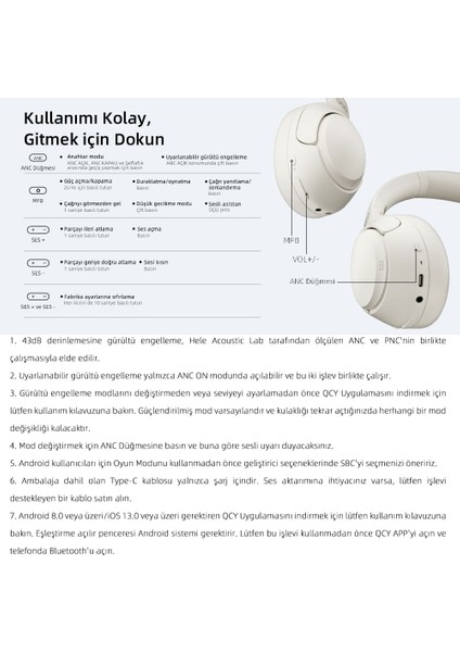 H3 Hybrid Anc Hi-Res Bluetooth 5.4 Kafaüstü Kablosuz Kulaklık Çift Cihaz desteği beyaz fırsatları
