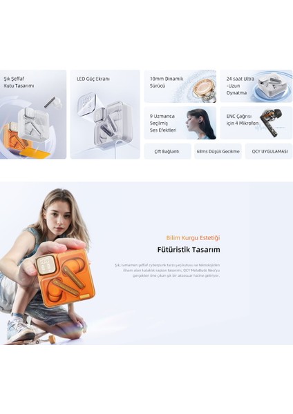 T31 Melobuds Neo Enc 4 Mikrofon Dijital Güç Göstergesi Bluetooth 5.3 Kablosuz Kulaklık Mavi fiyatları