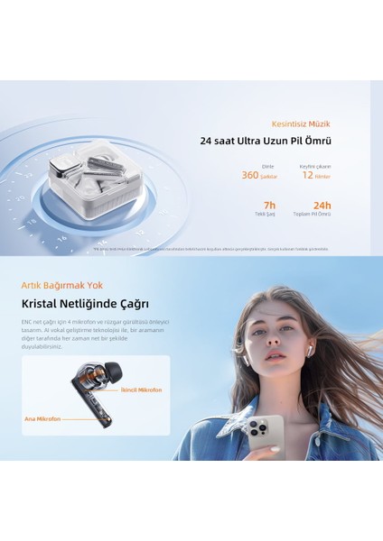 T31 Melobuds Neo Enc 4 Mikrofon Dijital Güç Göstergesi Bluetooth 5.3 Kablosuz Kulaklık Mavi indirimleri