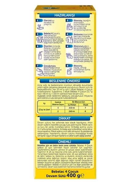 Bfs Bebelac Bebek Devam Sütü No4 400 gr modelleri