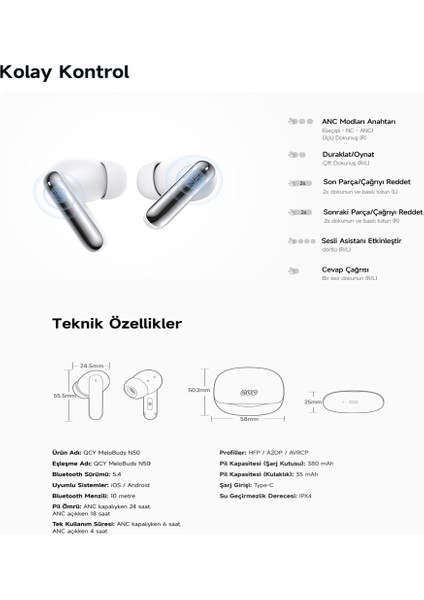 Ht12 Melobuds N50 Anc 6 Mikrofonlu Bluetooth 5.4 Kulaklık Beyaz fırsatları