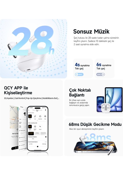 Ht12 Melobuds N50 Anc 6 Mikrofonlu Bluetooth 5.4 Kulaklık Beyaz indirimleri