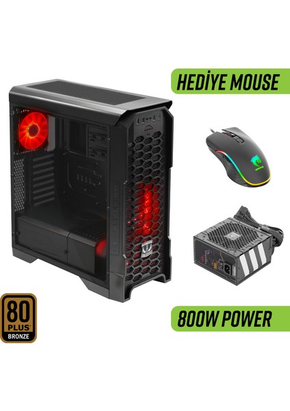 Striker Midtower Gaming Bilgisayar Kasası (3×120MM Fan, 6 Fan Desteği, Siyah) – 800W 80+ Bronze Psu Dahil