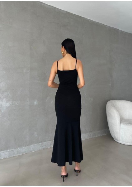 Ithal Krep Kumaş Ince Askılı Düğme Detay Elbise 582053 Siyah fırsatları