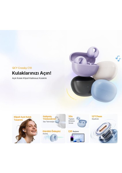 C10 Crossky Bluetooth Kulaklık - Çift Mikrofon - Çift Cihaz Bağlantısı - Kristal Ses Netlik - Ipx4 Beyaz indirimleri