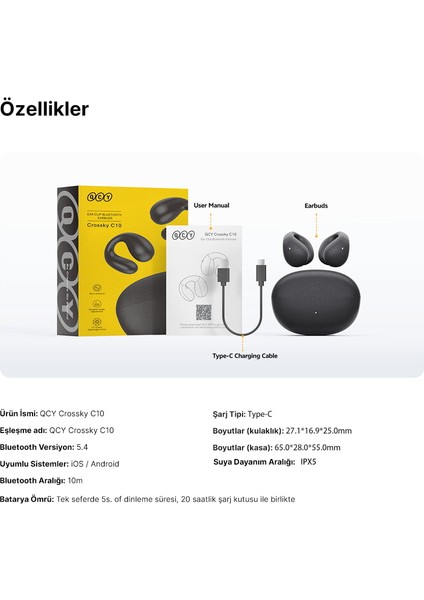 C10 Crossky Bluetooth Kulaklık - Çift Mikrofon - Çift Cihaz Bağlantısı - Kristal Ses Netlik - Ipx4 Siyah fırsatları