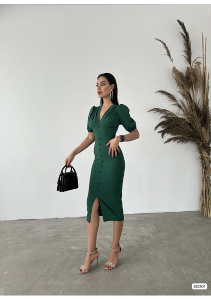 Scuba Krep Elbise 582901 Zumrut indirimleri