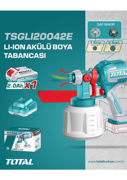 TSGLI20042E Lı-Ion Akülü Boya Tabancası 20V 2.0 Ah Nms Hırdavat