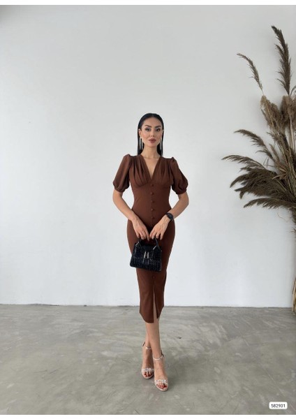 Scuba Krep Elbise 582901 Kahve modelleri