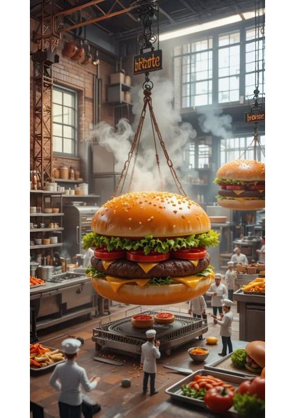 Dev Hamburger V1 :) Ev Duvar Salon Güzellik Salonu Ofis Dükkan Dekarasyon Kanvas Tablo fiyatları