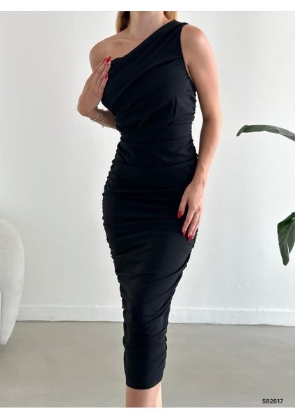 Tek Omuz Scuba Krep Elbise 582617 Siyah fiyatları