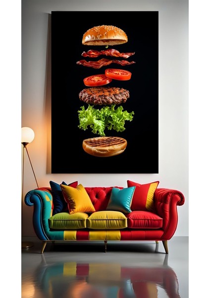 Kat Kat Hamburger V1 Ev Duvar Salon Güzellik Salonu Ofis Dükkan Dekarasyon Kanvas Tablo