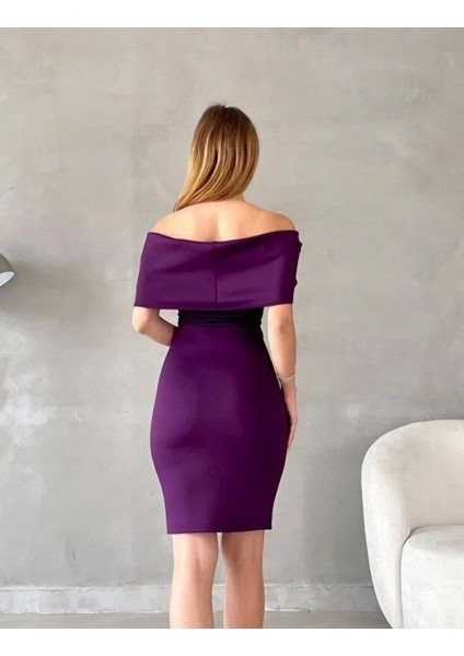 Scuba Kumaş Yakasina Parlak Taş Detayli Abiye Elbisa 582673 Mor fiyatları