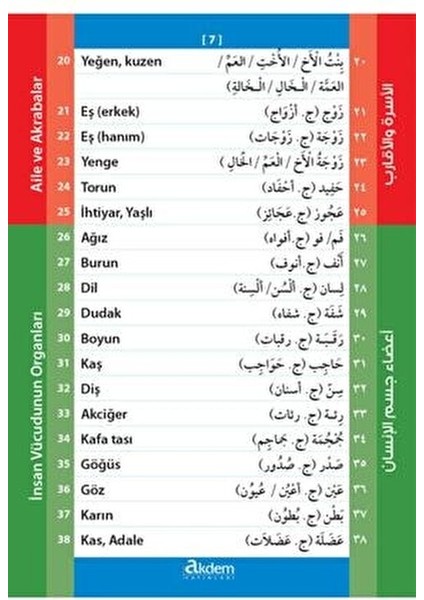 1001 Arapça Kelime Ciltsiz Eğitim Kitabı 108 Sayfa Taşınabilir Boyut modelleri