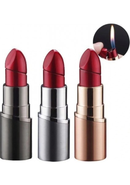 Metal Ruj Şeklinde Bütan Gazlı Alevli Çakmak Mini Çanta Boyut Hediye