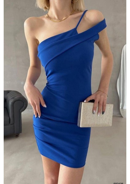 Çapraz Yaka Detaylı Krep Kumaş Elbise 582436 Saks