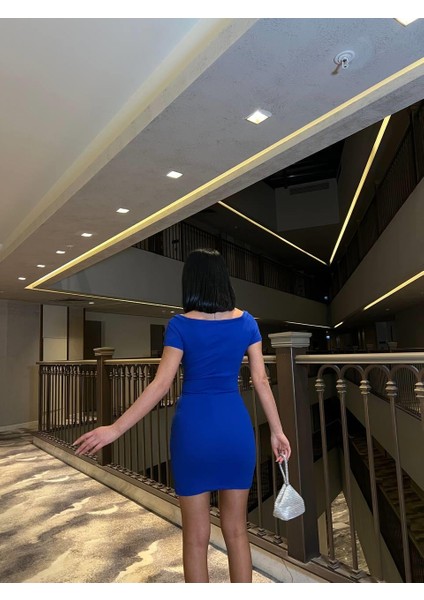 Kruvaze Yaka Büzgülü Mini Krep Elbise 582861 Saks fiyatları