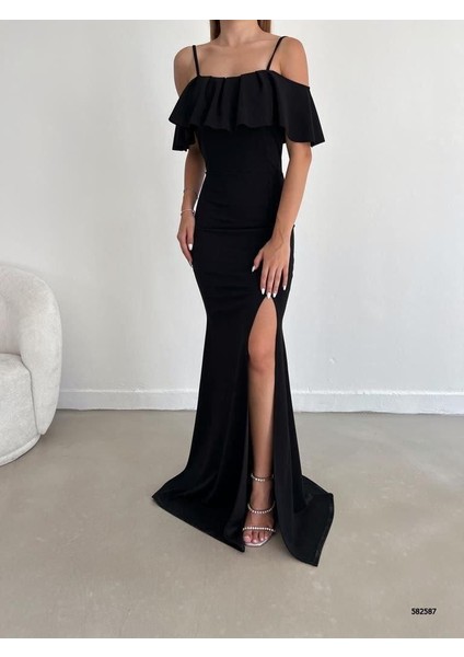 Yakasi Kat Detayli Maxi Boy Abiye ve Mezuniyat Elbisesi 582587 Siyah fiyatları