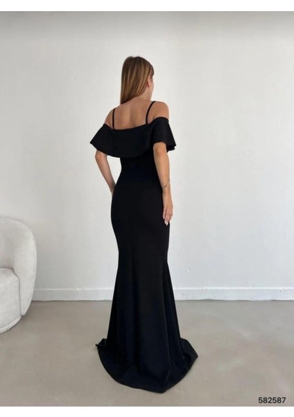 Yakasi Kat Detayli Maxi Boy Abiye ve Mezuniyat Elbisesi 582587 Siyah modelleri
