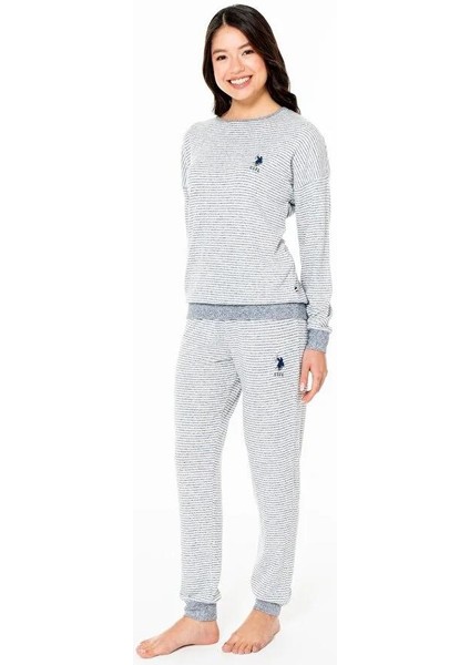 Kadın Lacivert Melanj Renk Uzun Kollu Bisiklet Yaka Lastikli Paça Çizgili Pijama Takımı C8T2N102 fiyatları