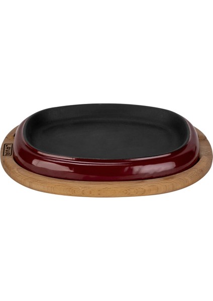 Döküm Oval Fajita Tabağı Kayın Servis Ahşabı Ölçü 12X19CM.-BORDO