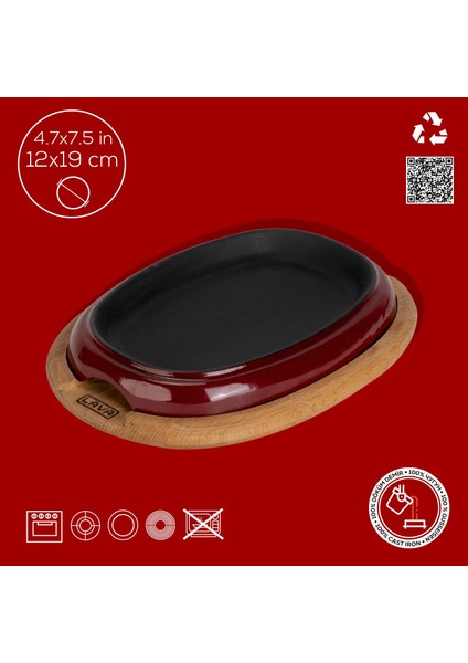 Döküm Oval Fajita Tabağı Kayın Servis Ahşabı Ölçü 12X19CM.-BORDO fırsatları